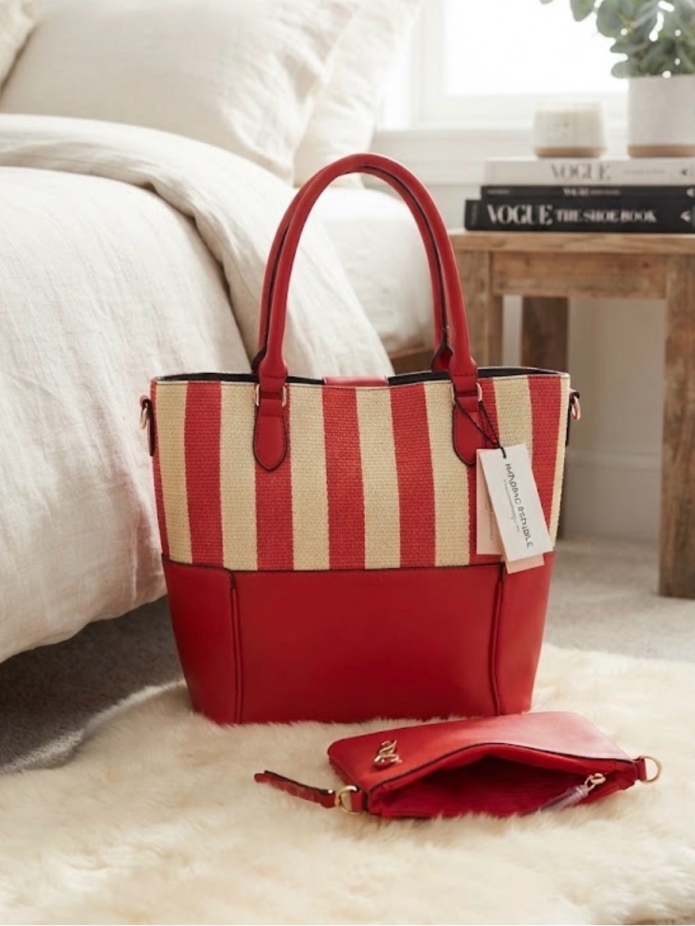 Handbag Republic Contemporary 2-in-1 Red & White Striped Tote Bag